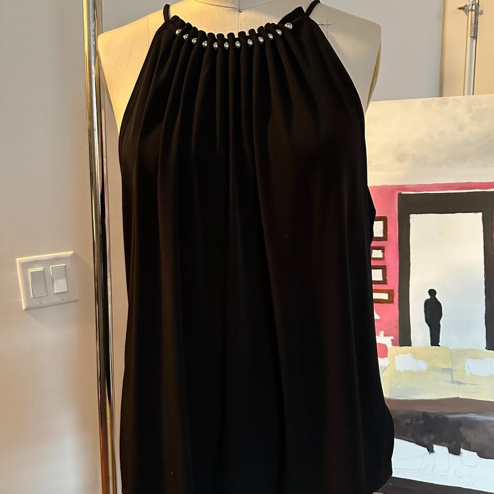 Michael Kors Black Halter Top with Silver Bead Detail
